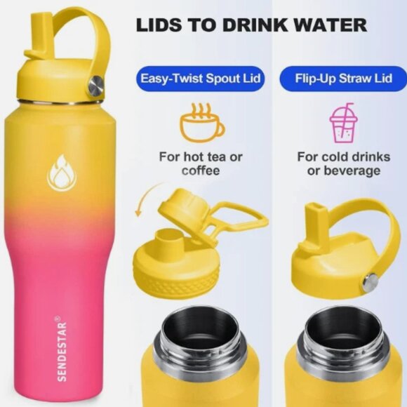 SENDESTAR 32oz Water Bottle Stainless Steel Insulated 2 Lids Fits car Keep Warm - Picture 4 of 6